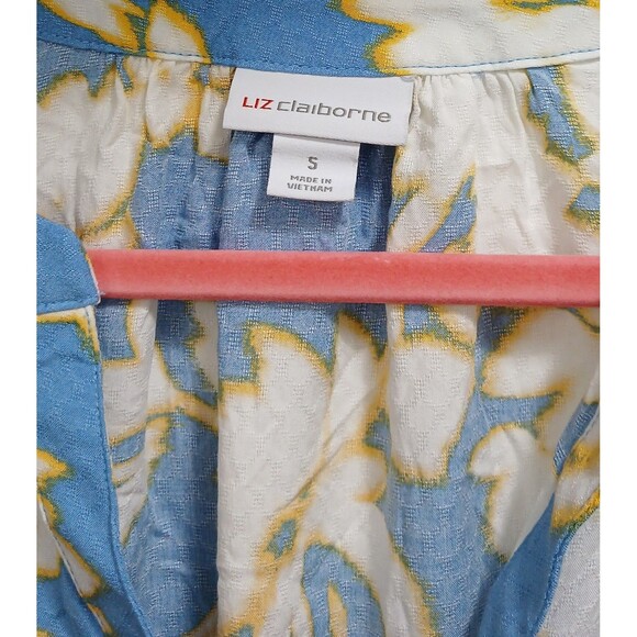 NWT Liz Claiborne Blue Hawaiian Floral Short Sleeve V-Neck Blouse Women's Small - Picture 6 of 7
